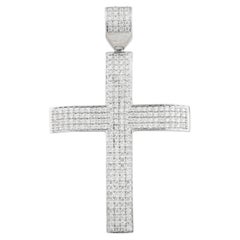 18K Gold 0.99 Carat Pave Diamond Cross Pendant Bold Statement Religious Jewelry