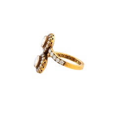 Antique Style 1.66 Carat Round Diamond Toi et Moi Ring 18K Gold Halo Bypass Band