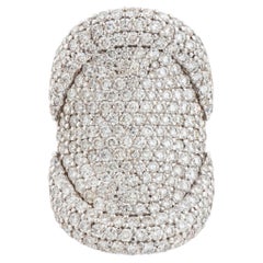 3.95 Carat Pave Diamond Cocktail Ring 18K Gold Domed Oval, Contemporary Style