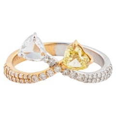 1.18 Carat Yellow Heart Diamond Toi et Moi Ring 18K Two Tone Gold Bypass Shank