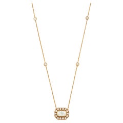 Bezel Set Rose Cut Diamond Octagon Halo Necklace with Station Chain in 18K Gold