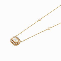 Bezel Set Rose Cut Diamond Octagon Halo Necklace with Station Chain in 18K Gold
