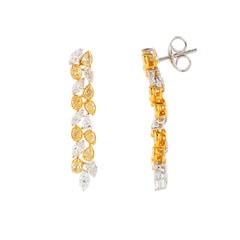 Modern Mixed Cut Yellow & White Diamond Cascade Drop Earrings 18K Two-Tone Gold