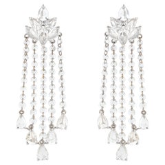 Contemporary Rose Cut Diamond Chandelier Earrings Marquise Pear Fringe 18K Gold