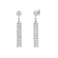 Modern Baguette Diamond Tassel Chandelier Earrings Sunburst Top 18K White Gold