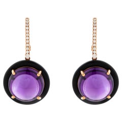 Cabochon-Amethyst-, schwarzer Onyx- und Diamant-Ohrhänger aus 18-karätigem Roségold mit Hebelverschluss