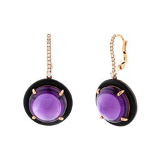 Cabochon-Amethyst-, schwarzer Onyx- und Diamant-Ohrhänger aus 18-karätigem Roségold mit Hebelverschluss