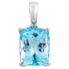 Klassischer Solitär-Anhänger mit blauem Topas, 18-karätiges Weißgold, Krappenfassung, Kissenform, Halskette