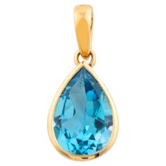 Klassischer blauer Topas-Anhänger in Birnenform, Solitär-Anhänger mit Tropfform, in 18-karätigem Gelbgold gefasst