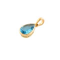 Klassischer blauer Topas-Anhänger in Birnenform, Solitär-Anhänger mit Tropfform, in 18-karätigem Gelbgold gefasst