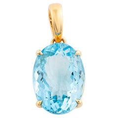 Ovaler Anhänger mit blauem Topas (7,70 Karat), Solitär-Anhänger in 18-karätigem Gold mit Krappenfassung, als Anhänger für eine Halskette
