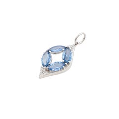 Prong Set 2.95 CT Blue Sapphire & Diamond Cluster 18k Gold Pendant with Chain