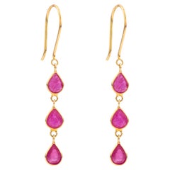Modern Bezel Set Pear 2.10CT Ruby Triple Drop Dangle Earrings in 18K Yellow Gold