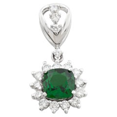 Contemporary Natural Green Tourmaline & Diamond Halo 18k White Gold Drop Pendant