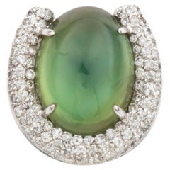 Classic Tourmaline Cabochon Diamond Pave Set Horseshoe 18k Gold Cocktail Pendant