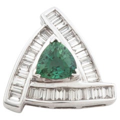 Trillion Cut Green Tourmaline Baguette Diamond 18k Gold Triangle Slide Pendant