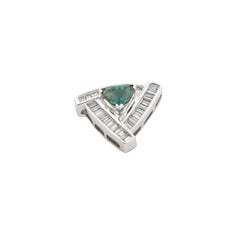 Trillion Cut Green Tourmaline Baguette Diamond 18k Gold Triangle Slide Pendant