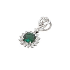 Cushion Green Tourmaline & Diamond Halo Cluster 18k White Gold Pendant Necklace