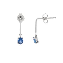 Boucles d'oreilles pendantes de style moderne en or 18 carats, serties de saphirs bleus authentiques de taille ovale à griffes