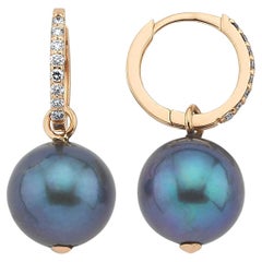 Boucles d'oreilles perle noire avec diamant blanc et or rose 14k par Selda Jewellery