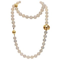Tiffany & Co. Blue Chalcedony Gold Ball Chain Necklace