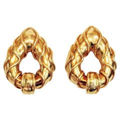 Marina B. Gold Textured Open Design Teardrop Shape Clip On Earclips
