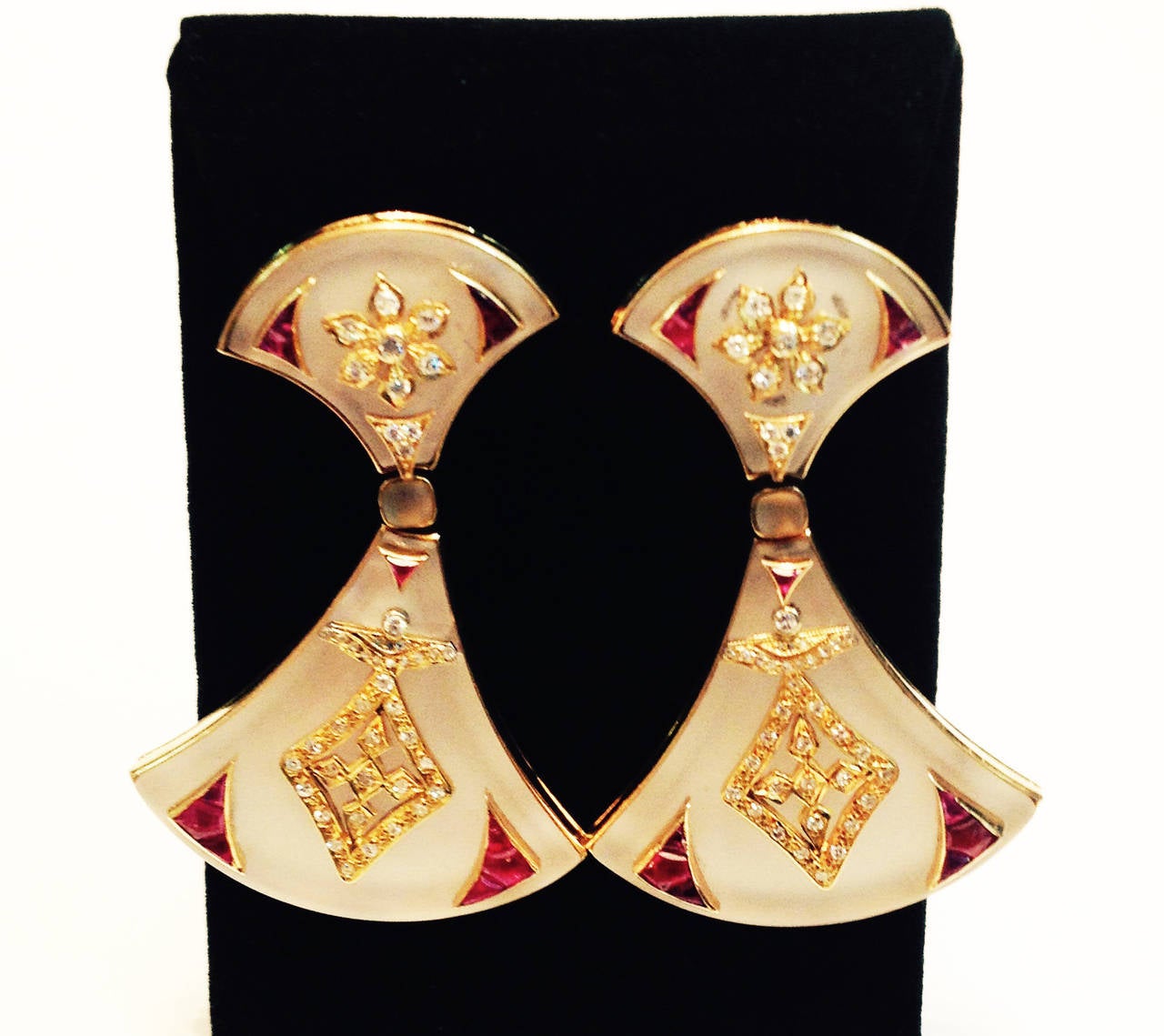 Women's Bulgari Rock Crystal Ruby Diamond Gold Earrings
