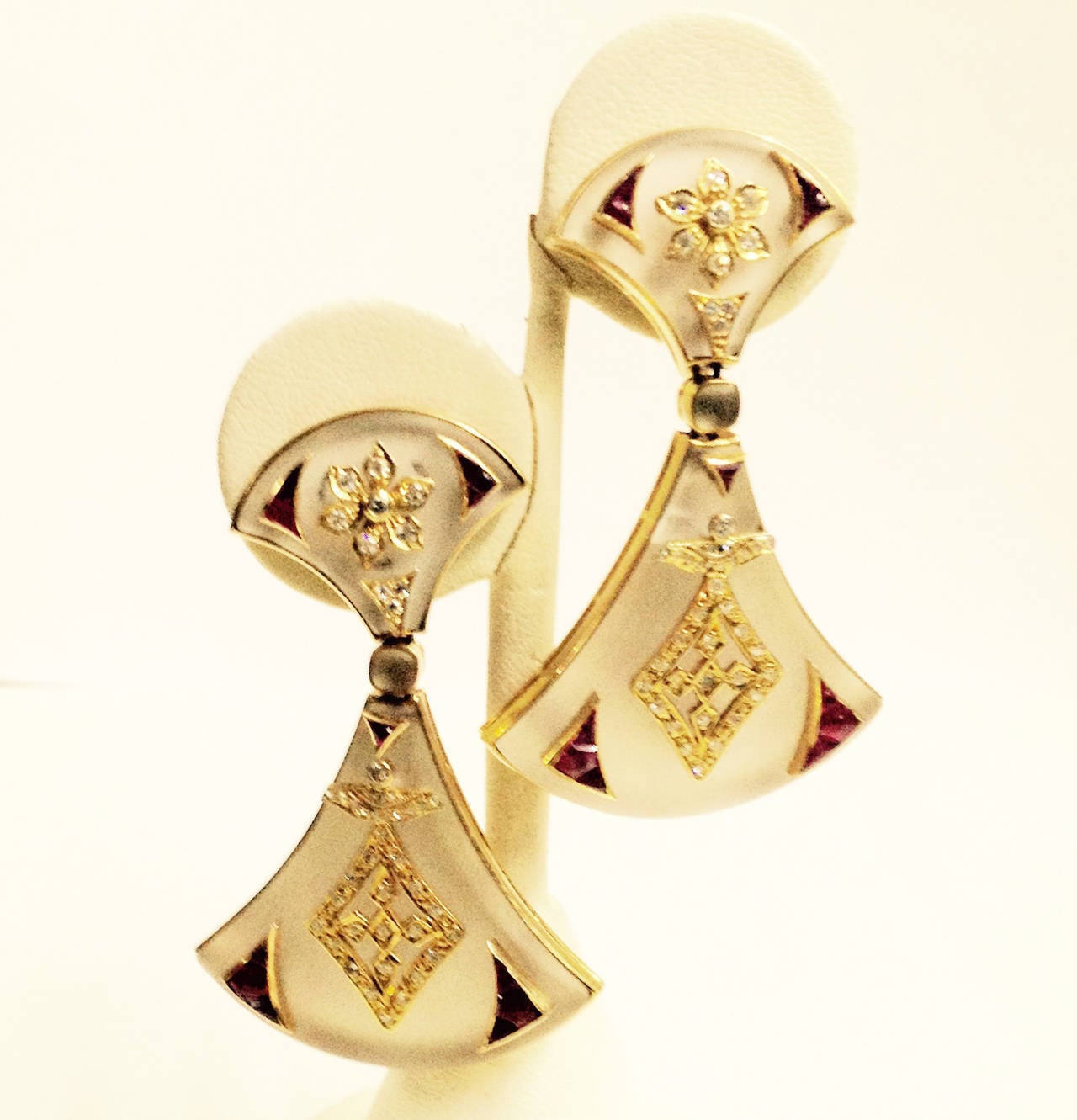 Bulgari Rock Crystal Ruby Diamond Gold Earrings In Excellent Condition In New York, NY