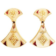 Bulgari Rock Crystal Ruby Diamond Gold Earrings