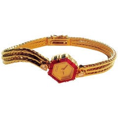 Van Cleef & Arpels Lady's Yellow Gold Ruby Diamond Wristwatch Circa 1980s