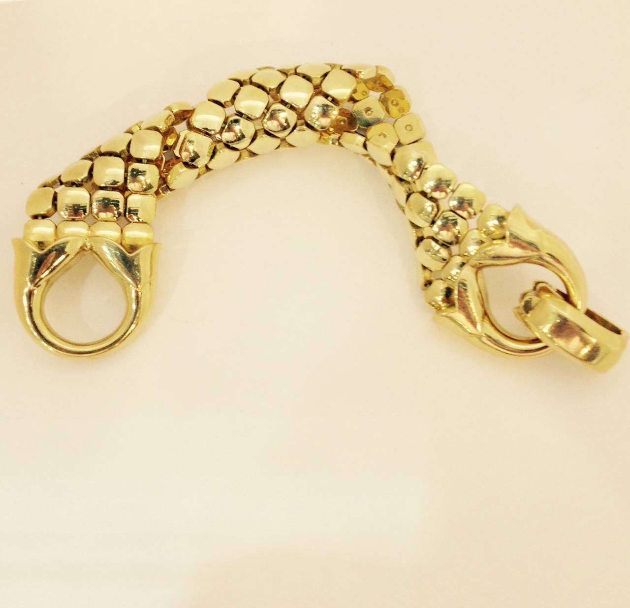 Women's 1980s Antoniazzi Four Row Multi Strand Flexible Gold Buckle Bracelet