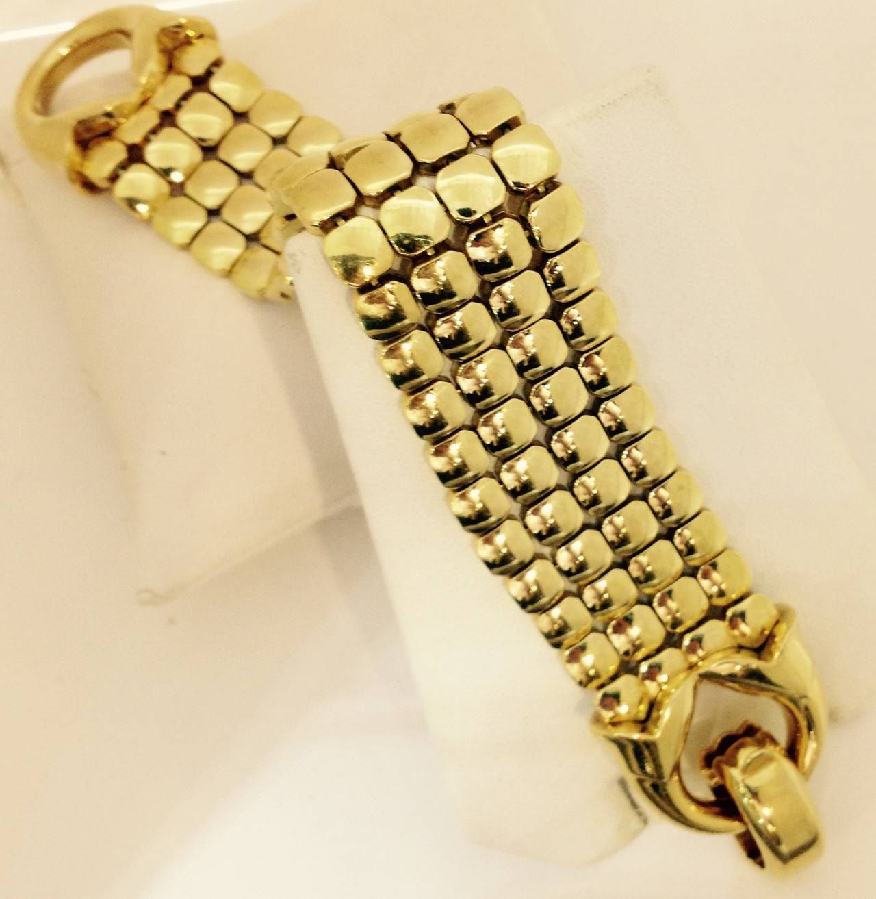 1980s Antoniazzi Four Row Multi Strand Flexible Gold Buckle Bracelet In Excellent Condition In New York, NY