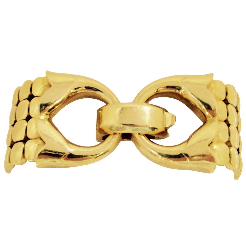 1980s Antoniazzi Four Row Multi Strand Flexible Gold Buckle Bracelet