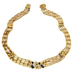 1980s Manfredi  Sapphire Diamond Gold Five Strand Necklace