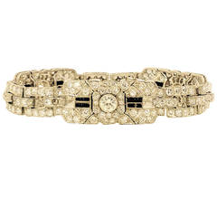 Art Deco Magnificent Onyx Diamond Platinum Flexible Bracelet