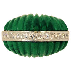 1960s Fluted pastel color Malachite Diamond Gold Bombe Cocktail Ring
