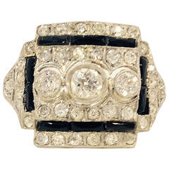 Art Deco Onyx Diamond Platinum  Ring