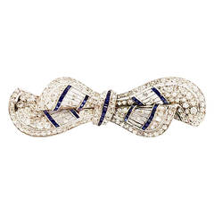 Art Deco Chic and Sophisticated Sapphire Diamond Platinum Lacy Bow Pin