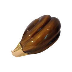 1960's Carved Tigerseye And Gold Large Cocktail Ring