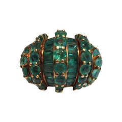 1940
s Emerald And Square Cut Emerald Gold Cocktail Dome Ring