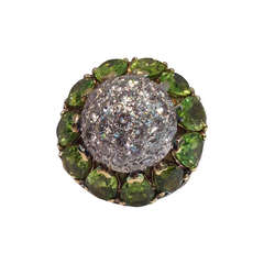 1960
s Peridot And Diamond Gold Flower Petal Cocktail Ring