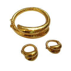 1980's Gold HandHammered Bracelet Ring Earrings Combination