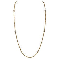 1980
s Diamond By The Yard Yellow Gold Chain Necklace