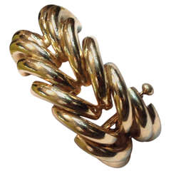 1940's  High Polished Handmade Flexible Large Gold Illusion Link Bracelet
