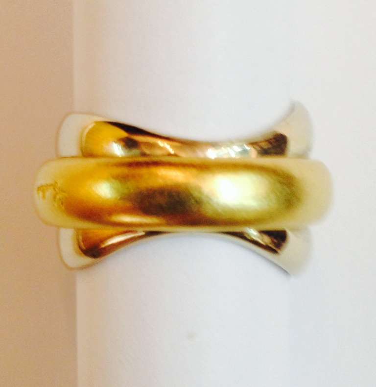 1980's POMELLATO Triple Swivel Layered Gold Bands Ring With Diamonds