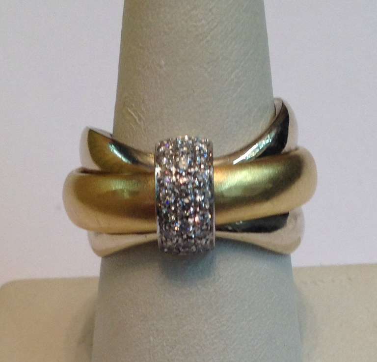 1980's POMELLATO Triple Swivel Layered Gold Bands Ring With Diamonds In Excellent Condition In New York, NY