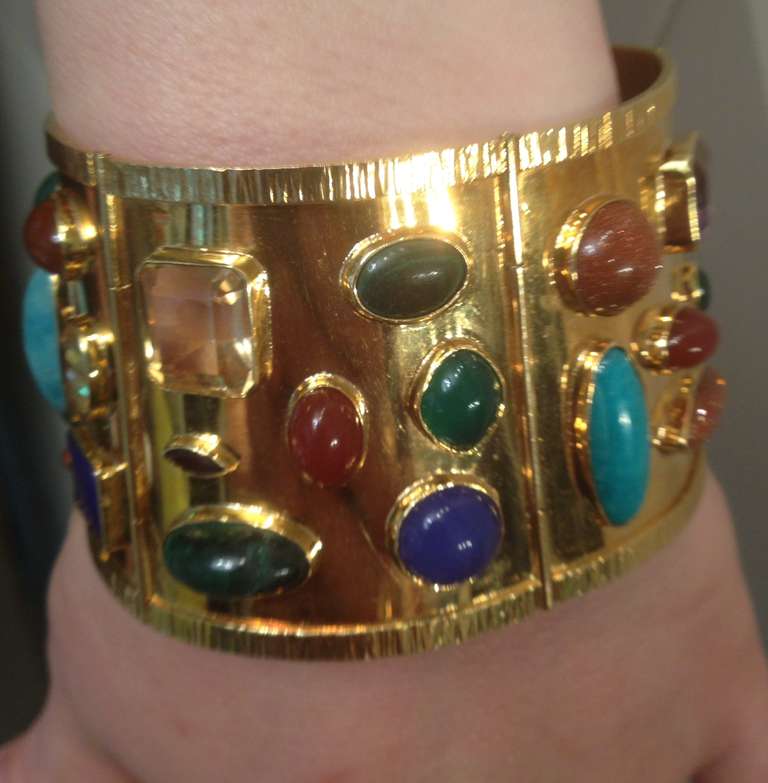 SANZ Multi Colored Gem Gold Bracelet In Excellent Condition In New York, NY