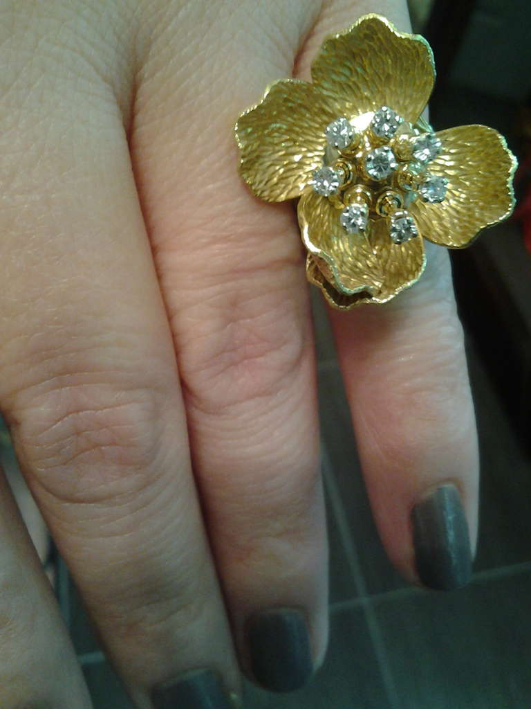 Tremblant Diamond Gold Moveable Flower Ring 2