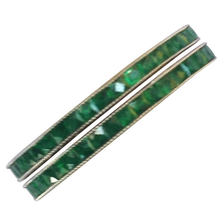 Pair of Emerald Platinum Eternity Bands