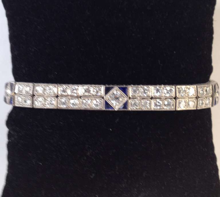 Women's Sapphire Diamond Platinum Double Straightline Flexible Bracelet